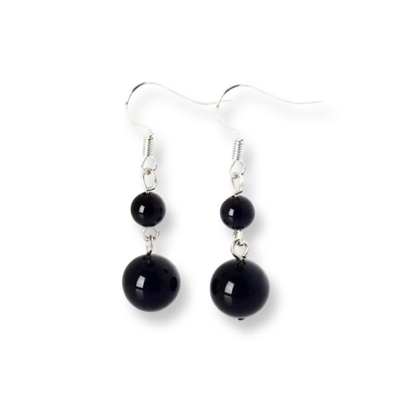 ⭐️ 5 for $25 Black Onyx Semi-Precious Natural Stone Hoop Earrings - Picture 1 of 4
